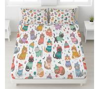 Mignon Chat Drap Housse 200 x 200 cm Bonnets 30 cm, Ensemble de Literie Cartoon Animaux, Draps de Lit pour Enfants Adultes, Housse de Matelas Anti-Froissement