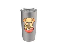 Mignon chiot mangeant ramen kawaii art amateur de nourriture Gobelet isotherme en acier inoxydable double paroi