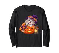 Mignon Halloween sorcière Chat Jack O Lanterne Citrouille Chaton Manche Longue