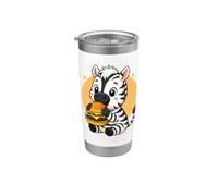 Mignon zèbre mangeant un hamburger drôle kawaii amateur de nourriture pour animaux Gobelet isotherme en acier inoxydable double paroi