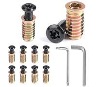 MIGUBIGU 10 Paires Insert Fileté Bois M8 avec Vis M8*35mm, Insert Fileté Metal 25mm avec Clé Torx, Vis a Téte Plate Torx Noire, Vit a Téte Bombée pour Meubles en Bois, Tables, Chaises