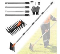 MIGUBIGU Râteau Jardin avec Manche Reglable 75cm/110cm/145cm, Scarificateur Gazon Manuel, Rateau a Feuille, Rateau de Désherbage Télescopique, Desherbeur Manuel avec Long Manche