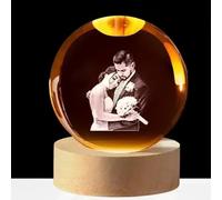 Miguha Veilleuse photo boule de cristal personnalisée portrait personnalisé boule à neige USB lampe de nuit 2D image animal de compagnie décoration de la maison commémoration(8cm/3.2in)