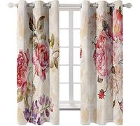 MIHGOW Rideau Salon Moderne Lot De 2 Rideaux Occultants À Oeillets Fleurs De Pivoine Rouge Rideau Thermique Isolant Anti Froid pour Décoration De Fenêtre Cuisine Bureau Enfant Chambre 186X214Cm