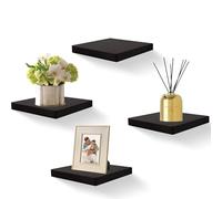 MIHORLIFE 20,3X20,3CM Étagères Flottantes Carrées en Bois, Mini Étagère Murale au Style Compact pour Petits Objets, Décoration Murale Suspendue, Set de 4 (Noir)
