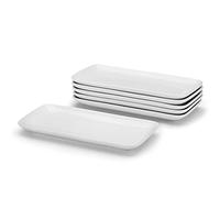 Miicol Lot de 6 plateaux de service rectangulaires en céramique,23x12 cm,Assiettes de service rectangulaires en porcelaine blanche pour apéritif, dessert, collation, congélateur, micro-ondes et four
