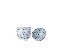 MIJ Europe Lot de 4 bols à céréales en céramique Motif tour étoilée Blanc et bleu 11 cm de diamètre 200 ml