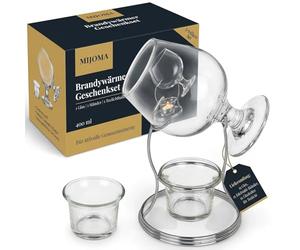 MIJOMA Brandy Coffret cadeau chaud - Chauffe-cognac avec oscillateur en verre de 400 ml, support en acier inoxydable et photophore en verre, aromatique pour les amateurs