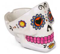 MIJOMA Cendrier Sugar Skull - Cendrier décoratif en forme de tête de mort de style Calaveras mexicain - Peint à la main en polyrésine - Souvenir cool pour fumeurs (blanc)