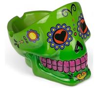 MIJOMA Cendrier Sugar Skull - Cendrier décoratif en forme de tête de mort de style Calaveras mexicain - Peint à la main - En polyrésine - Souvenir pour fumeurs (vert)
