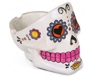 MIJOMA Cendrier Sugar Skull - Cendrier décoratif en forme de tête de mort de style Calaveras mexicain - Peint à la main en polyrésine - Souvenir cool pour fumeurs (blanc)