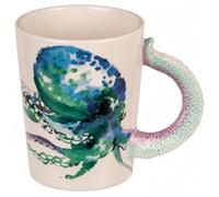 MIJOMA Gobelet à thé en céramique avec anse Motif animal, tasse 3D peinte à la main pour amoureux des animaux, café, thé, cacao, 11 x 8,5 cm, 300 ml (poulpe)