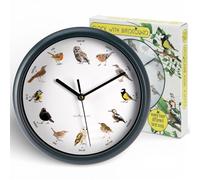 MIJOMA Horloge murale en forme de chant d'oiseau 25 cm - Avec 12 véritables appels d'oiseaux par heure - Silencieuse la nuit - Motifs réalistes - Horloge décorative avec son - Cadre vert - Fonctionne