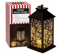 MIJOMA Lanterne en forme d'étoiles avec LED scintillantes, fenêtres en verre miroir, fonctionnement à piles, 32 x 15 x 14 cm, en plastique, fonction minuterie, interrupteur marche/arrêt, intérieur,