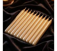 MIJOMA Lot de 10 bougies festives pour sapin de Noël, pyramide, en cire, pour sapin de Noël, fêtes d'anniversaire et tartes, longue durée de combustion, diamètre 11 x 105 mm, crème métallisée