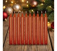 MIJOMA Lot de 10 bougies festives pour sapin de Noël, pyramide, en cire, pour sapin de Noël, fêtes d'anniversaire et tartes, longue durée de combustion, diamètre 11 x 105 mm, rouge métallisé