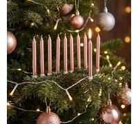 MIJOMA Lot de 10 bougies festives pour sapin de Noël, pyramide, en cire, pour sapin de Noël, fêtes d'anniversaire et tartes, longue durée de combustion, diamètre 11 x 105 mm, rose métallisé
