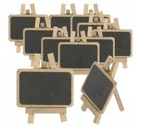 MIJOMA Lot de 12 mini présentoirs - Forme au choix rectangulaire ou cœur - Panneau MDF inscriptible avec chevalet en bois - Pour marque-place, buffet, étiquette de prix et décoration de table