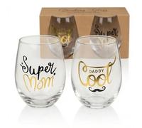 MIJOMA Lot de 2 verres - Super Mom & Daddy Cool - Verres élégants 500 ml - Cadeau pour les parents, maman et papa - Design élégant - Set de verres pour eau, jus, vin