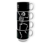 MIJOMA Lot de 4 tasses à café en porcelaine noir et blanc - Capacité : 200 ml - Empilables - Décoration d'Halloween effrayante - Peu encombrante - Hauteur de la tour : 24 cm - Diamètre : 8 cm - Cadeau