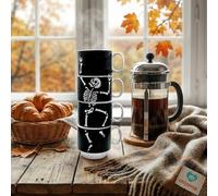 MIJOMA Lot de 4 tasses à café en porcelaine sombre, empilables et peu encombrantes, passent au lave-vaisselle, capacité 200 ml, design Dancing Bones