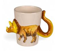 MIJOMA Lot de gobelets 3D, avec anse en dolomite, environ 300 ml, pour enfants, avec motifs de dinosaures, peintes à la main, en céramique, pour garçons et filles, motif tricératops
