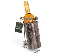 MIJOMA Porte-bouteille de vin sac de golf en métal - Porte-vin décoratif pour 1 bouteille - Fait à la main - Cadeau de golf - Porte-bouteille original pour vin, fer, 13 x 10 x 25 cm