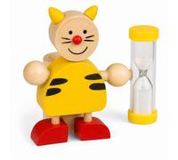 MIJOMA Porte-brosse à dents en bois avec sablier pour enfants - Figurines d'animaux amusantes, environ 8 x 8,5 cm - Brossage des dents ludique, minuterie de 3 minutes, pédagogique et décoratif (jaune