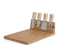 MIJOMA Set 5 pièces avec planche à fromage en bois, couteau à fromage et fourchette à fromage 30 x 20 cm