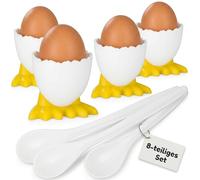MIJOMA Set de 8 pièces pour œufs - 4 coquetiers et 4 cuillères à œufs - Design Poussin, Plastique Alimentaire, idéal pour Petit-déjeuner, Brunch et Pâques