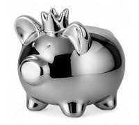 MIJOMA Tirelire cochon argentée 9 x 8 cm - Tirelire décorative en céramique avec couronne chromée brillante, moderne pour chambre d'enfant, salon ou bureau