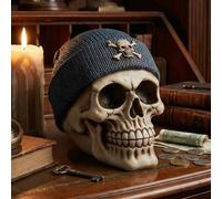 MIJOMA Tirelire en forme de crâne - Tirelire en forme de tête de mort en polyrésine peinte à la main avec serrure de sécurité - Rangement élégant pour économies (avec bonnet)
