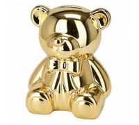 MIJOMA Tirelire en forme d'ours - 14,4 x 12,5 x 17 cm - Doré - Surface électroplaquée - Fente pour pièces de monnaie en haut - Objet de décoration pour étagère et buffet