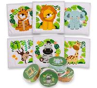 MIK Funshopping Lot de Lingettes Magiques, Chiffon Magique, Serviette Magique, Sac de Fête, Cadeau pour Tombola des Enfants (Lot de 6 Animaux Safari)