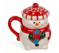 MIK funshopping Tasse de Noël | Tasse en céramique de qualité supérieure avec design de Noël | Idéal pour les boissons chaudes et froides | Bonhomme de neige avec bonnet comme couvercle 300 ml