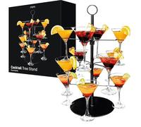 Mikamax Présentoir à Cocktails - Arbre à Boissons à 3 Niveaux Extensible pour 12 Verres - Noir Mat 55,5 cm - Support de Fête pour Cocktails, Champagne et Vin - Facile à Assembler
