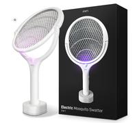 MikaMax Tapette à Mouches électrique Extra puissante 4000 V - 2 en 1 - avec Batterie Rechargeable USB C et piège à lumière UV