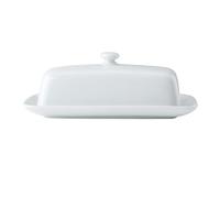 Mikasa Chalk Beurrier en porcelaine avec couvercle, 21cm | Beurrier blanc pour le petit déjeuner et le dîner | Grand porte-beurre | Lavable au lave-vaisselle et emballé dans un coffret cadeau