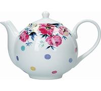Mikasa Clovelly Théière Blanche avec Motif à Pois et Fleurs Multicolores, en Porcelaine, Blanche, 1 litre