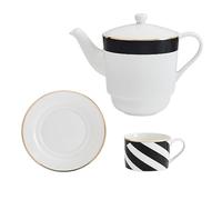 Mikasa Luxe Deco Service à thé pour une personne avec théière en porcelaine, tasse et soucoupe, service à thé empilable, lavable au lave-vaisselle