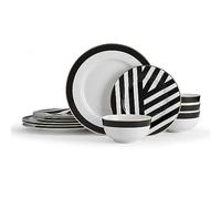 Mikasa Luxe Deco Service de table en porcelaine 12 pièces, service de table pour 4 avec impression géométrique - 4x assiettes plates, 4x assiettes d'accompagnement et 4x bols