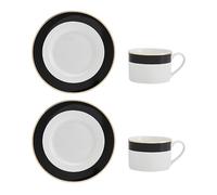 Mikasa Luxe Deco Set de tasses à thé et soucoupes en Chine, 2x tasses à thé et soucoupes avec motif à rayures, tasses de 200ml - Emballage cadeau et lavable au lave-vaisselle