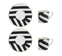 Mikasa Luxe Deco Set de tasses et soucoupes à expresso en Chine, 2x tasses et soucoupes à expresso avec impression géométrique, tasses à café de 100ml - Emballage cadeau et lavable au lave-vaisselle
