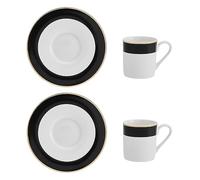 Mikasa Miksa Luxe Deco Set de tasses à espresso et soucoupes en Chine, 2x tasses à espresso et soucoupes avec motif à rayures, tasses à café de 100ml - Emballage cadeau et lavable au lave-vaisselle