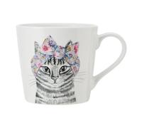 Mikasa x Tipperleyhill tasse en porcelaine, 380ml, tasse en porcelaine fine avec détails en or véritable, mug fantaisie pour le thé et le café avec impression de chat, emballage cadeau