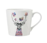 Mikasa x Tipperleyhill tasse en porcelaine, 380ml, tasse en porcelaine fine avec détails en or véritable, mug fantaisie pour le thé et le café avec impression de cerf, emballage cadeau
