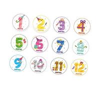 Mikikit 12 Autocollants Étapes Importantes pour Bébé en Papier, sans Abîmer Vêtements, Réutilisables, Décor Mois Bébé pour Photos et Réseaux Sociaux
