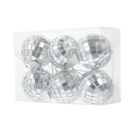 Mikikit 6 Pièces Boule Disco Suspendue Boule à Facettes Argenté Verre et Mousse, Reflet Lumineux, à Suspendre, Décoration de Fête, Gâteau et Noël