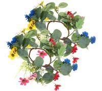Mikikit Anneaux de Bougie Eucalyptus et Petites Couronnes de Fleurs Artificielles en Tissu PE, 2 Pièces, Décoration Rustique pour Table de Fête ou Mariage, Résistants et Solide
