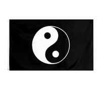 Mikikit Bannière de Tai Poisson Yin Yang en Polyester Noir, Drapeau Suspendu pour Décoration Extérieure de Jardin et Patio, Ornements Spirituels et Ambiance Zen
